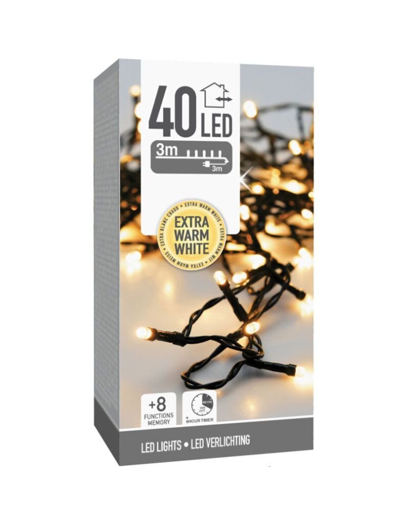 Kerstverlichting 40 led- 3m - extra warm wit - Timer - Lichtfuncties - Geheugen - Buiten