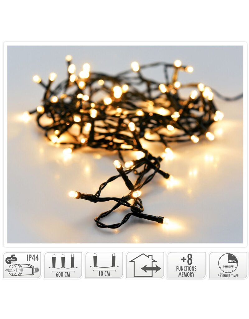 Kerstverlichting 80 led- 6m - extra warm wit - Timer - Lichtfuncties - Geheugen - Buiten