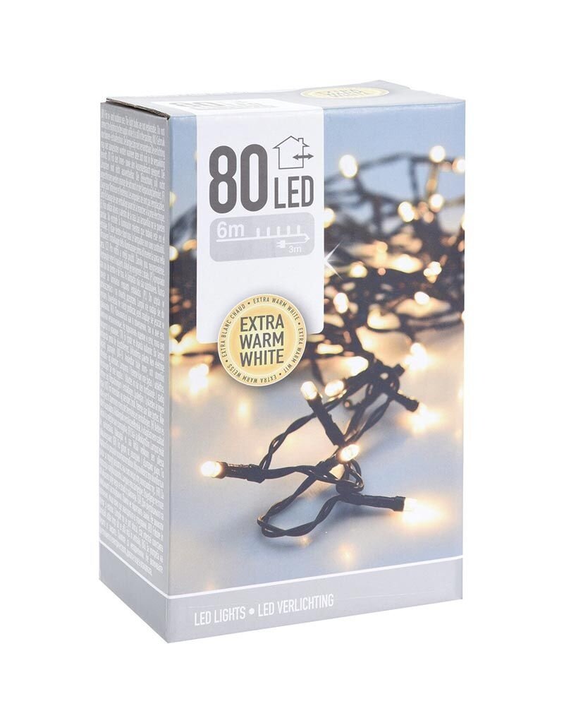 Kerstverlichting 80 led- 6m - extra warm wit - Timer - Lichtfuncties - Geheugen - Buiten