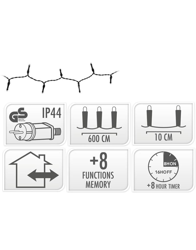 Kerstverlichting 80 led- 6m - extra warm wit - Timer - Lichtfuncties - Geheugen - Buiten