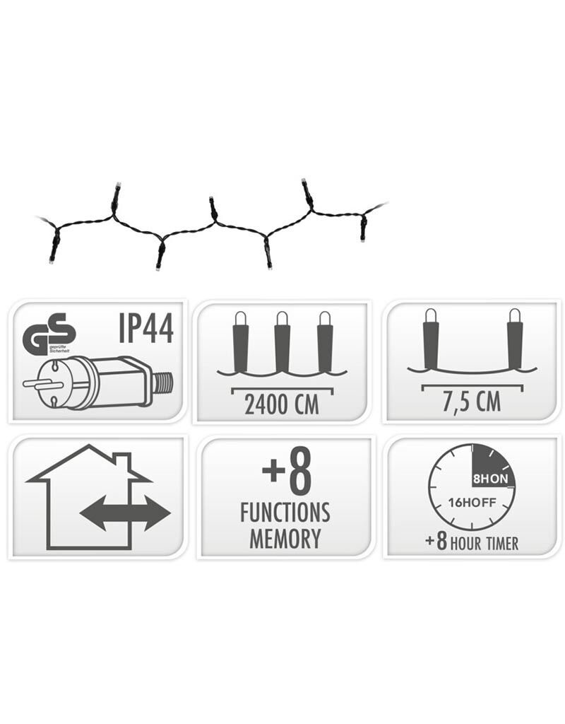 Kerstverlichting 320 led- 24m - wit - Timer - Lichtfuncties - Geheugen - Buiten