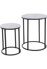 Trends4You Bijzettafels -  Marmerlook -  wit - 40xH50 en 30xH40 cm
