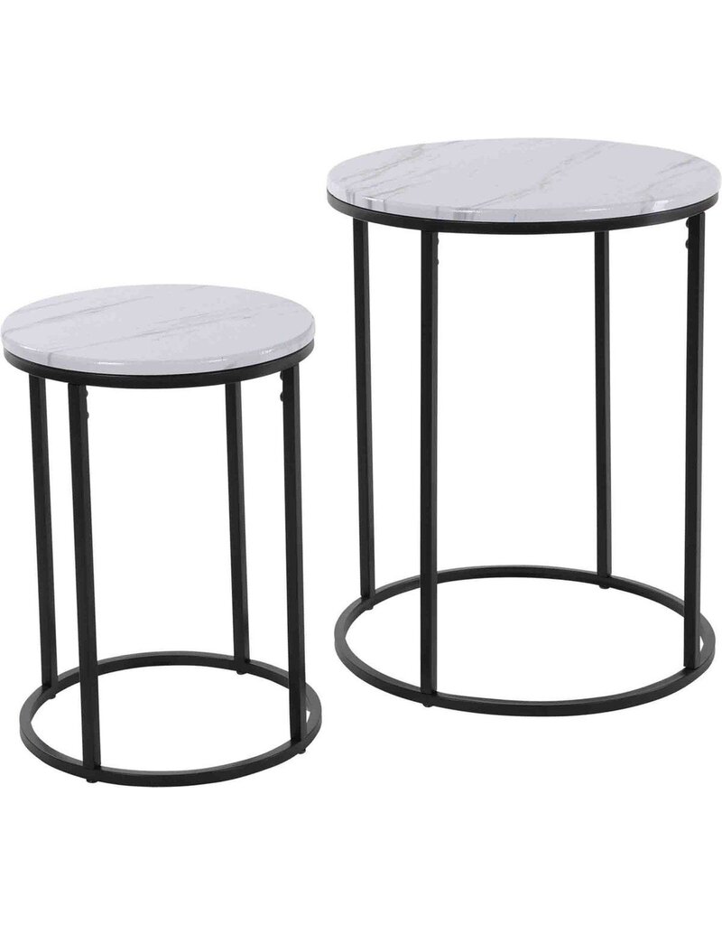 Trends4You Bijzettafels -  Marmerlook -  wit - 40xH50 en 30xH40 cm