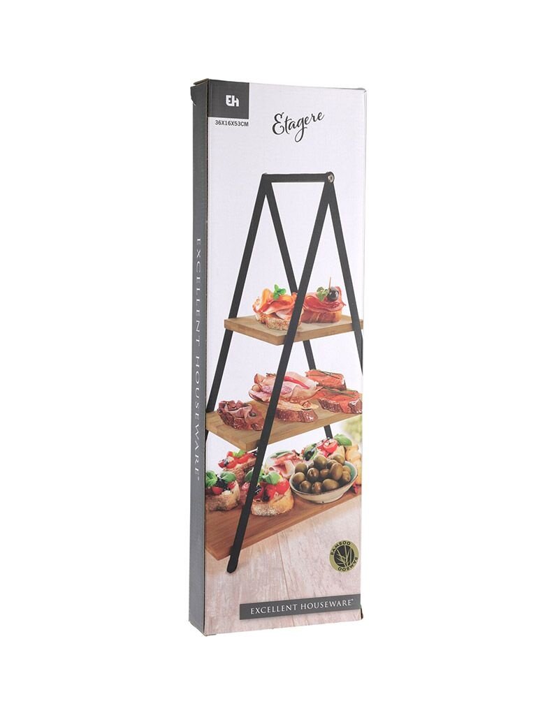 Excellent Houseware Etagere 3 lagen - bamboe - hoogte 53 cm
