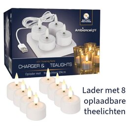 Ambiancelight 8 Oplaadbare LED Theelichtjes met Lader