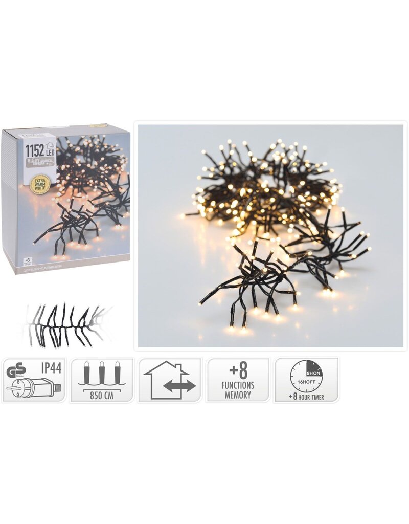 Clusterverlichting - 1152 LED - 8.5m - Timer - Lichtfuncties - extra warm wit
