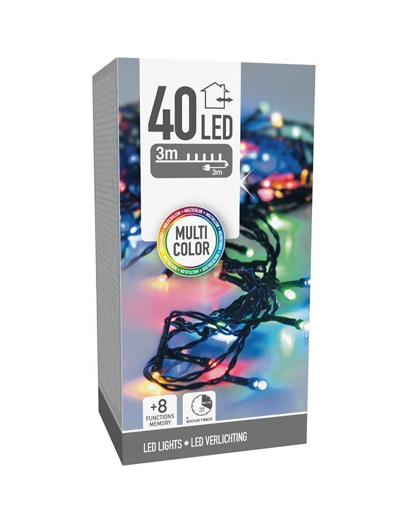 Kerstverlichting 40 led- 3m - multicolor - Timer - Lichtfuncties - Geheugen - Buiten