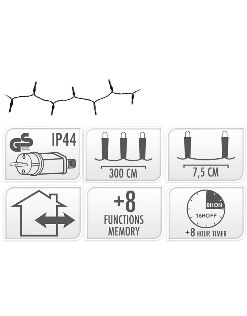 Kerstverlichting 40 led- 3m - multicolor - Timer - Lichtfuncties - Geheugen - Buiten