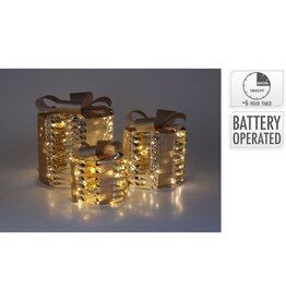 Kerstgifts met Verlichting - 3 stuks - goud