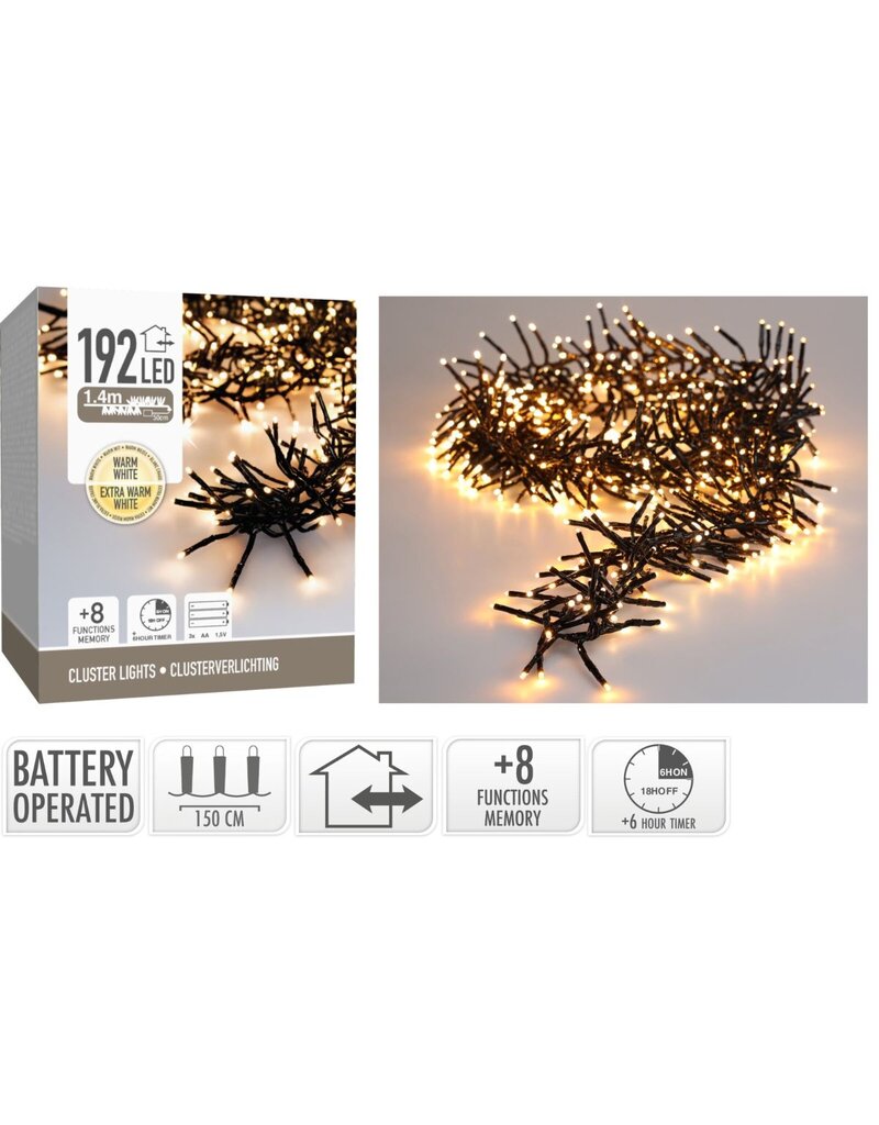 Clusterverlichting 192 led -  1.4m - two tone romantic - Batterij - Lichtfuncties - Geheugen - Timer