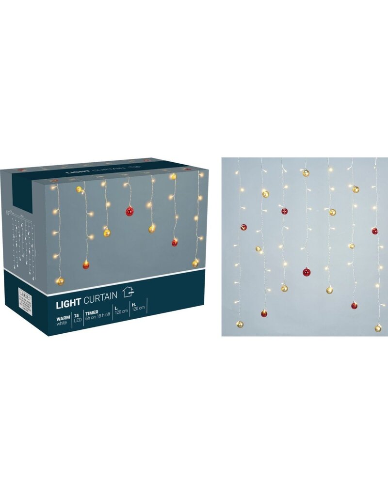 Lichtgordijn - Kerstballen - 120x120cm - op batterijen