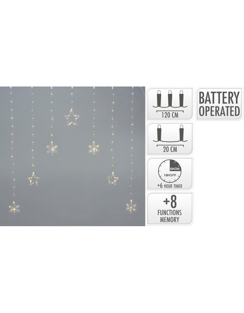 Kerstverlichting Lichtgordijn -Sterren - Sneeuwvlokken - 120x120cm - op batterijen