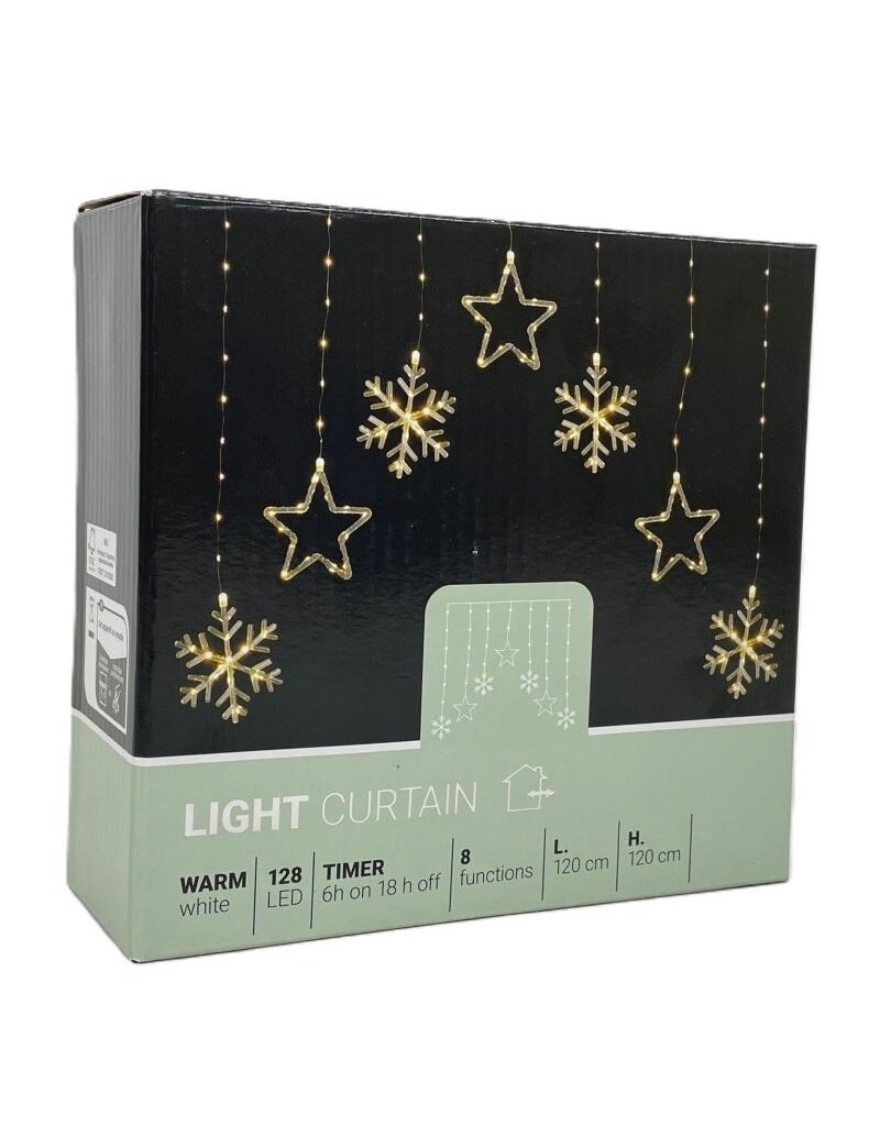 Kerstverlichting Lichtgordijn -Sterren - Sneeuwvlokken - 120x120cm - op batterijen
