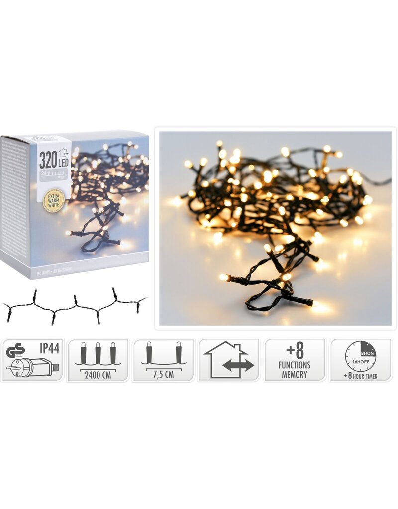 Kerstverlichting 320 led- 24m - extra warm wit - Timer - Lichtfuncties - Geheugen - Buiten