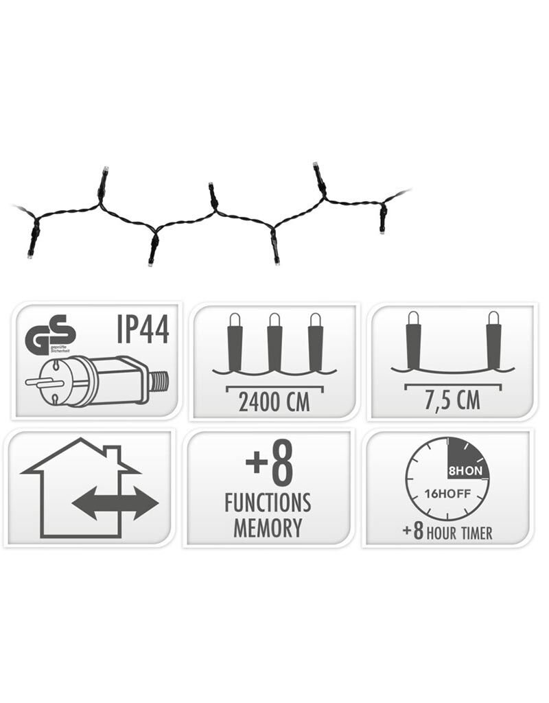 Kerstverlichting 320 led- 24m - extra warm wit - Timer - Lichtfuncties - Geheugen - Buiten