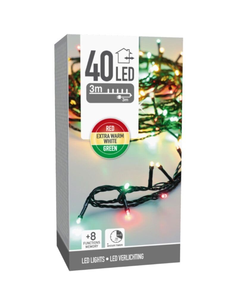 Kerstverlichting 40 led- 3m - three tone traditional - Timer - Lichtfuncties - Geheugen - Buiten