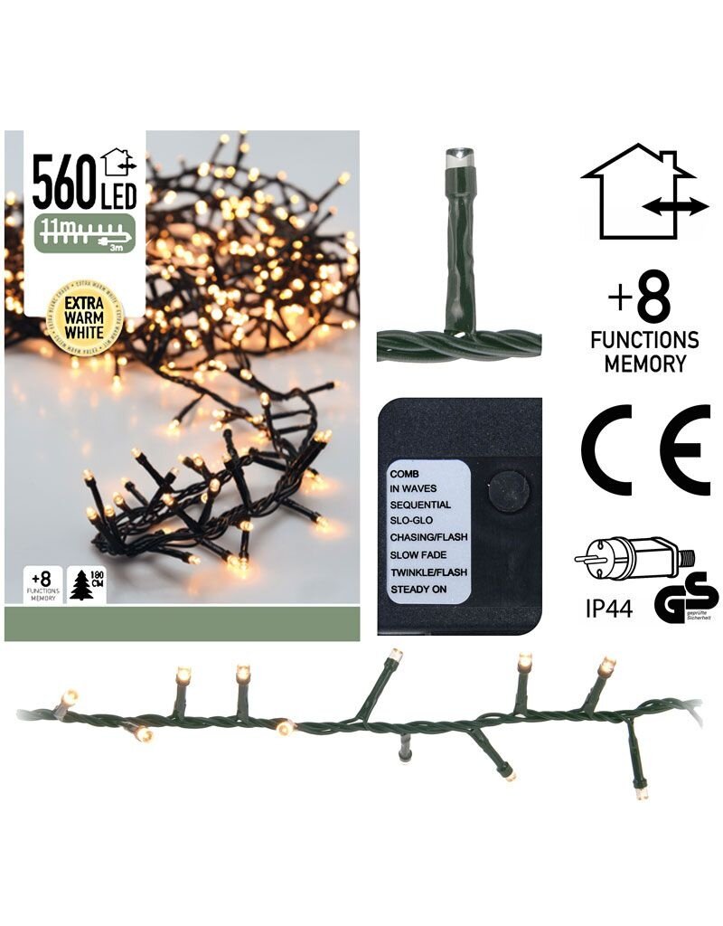 Micro Cluster 560 LED's - 11 meter - extra warm wit - 8 functies + geheugen