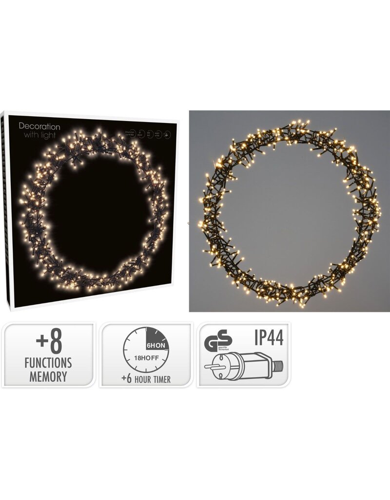 Ceruzo Kerstring met verlichting - 400 LED - Ø48 cm - warm wit - 8 Lichtfuncties - voor binnen en buiten