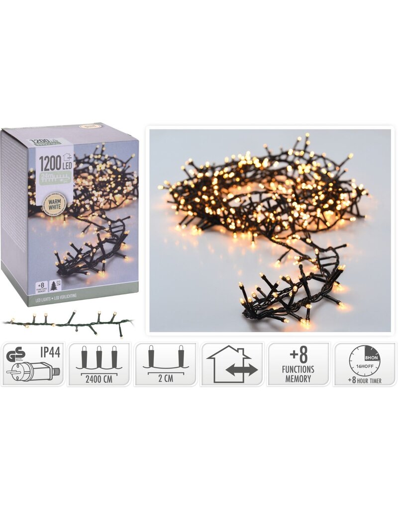Microcluster - 1200 led - 24m - warm wit - Timer - Lichtfuncties - Geheugen - Buiten
