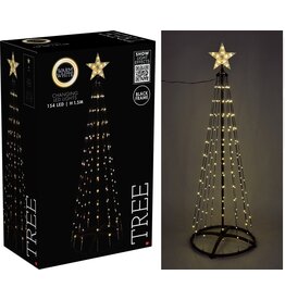 Kerstboom - Vlaggenmast - 150cm - 154 LED - Zwart Frame - Warm Wit