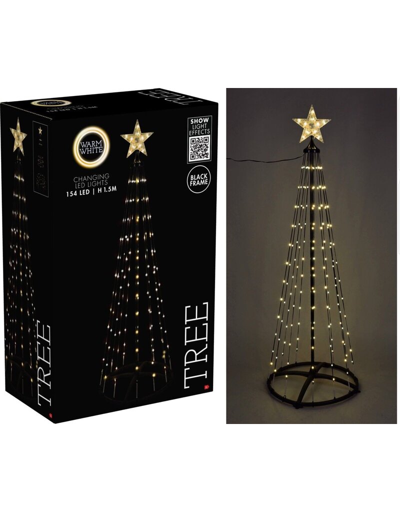 Kerstboom - Vlaggenmast - 150cm - 154 LED - Zwart Frame - Warm Wit