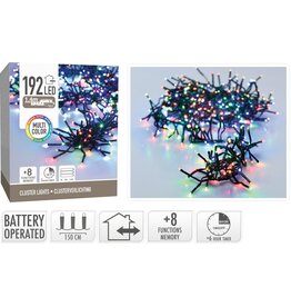 Clusterverlichting 192 led -  1.4m - multicolor - Batterij - Lichtfuncties - Geheugen - Timer