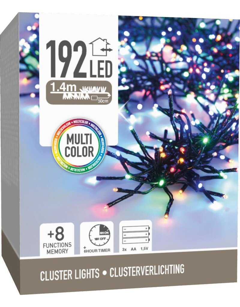 Clusterverlichting 192 led -  1.4m - multicolor - Batterij - Lichtfuncties - Geheugen - Timer