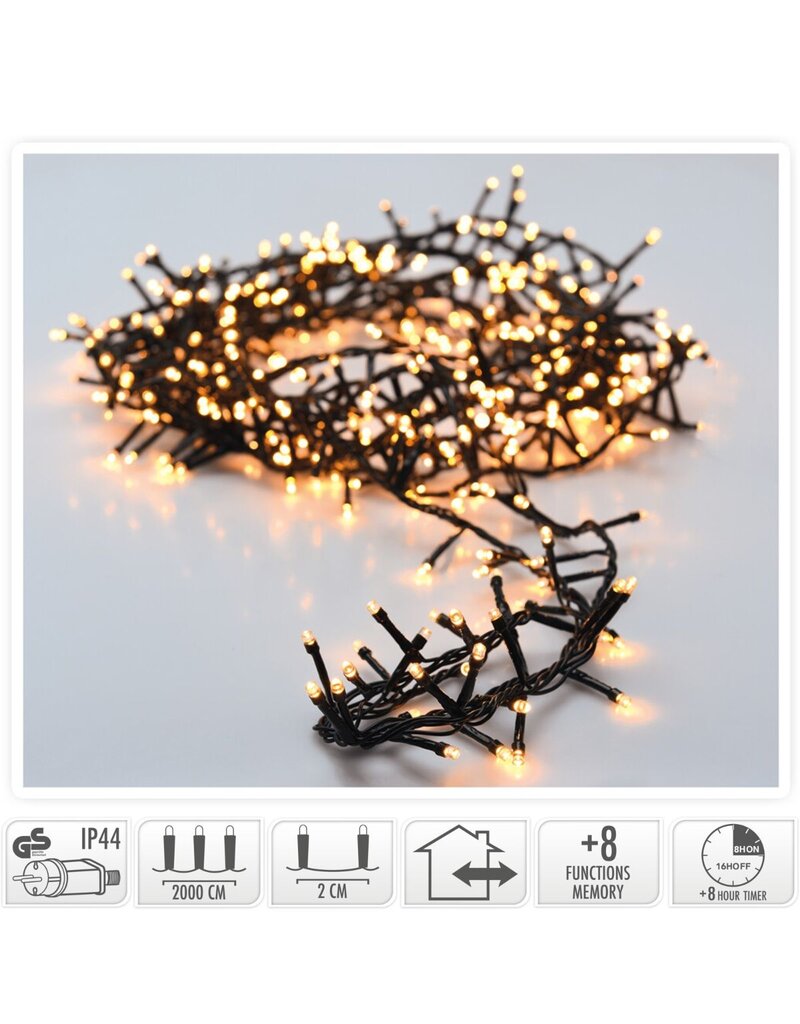Microcluster - 1000 led - 20m - warm wit - Timer - Lichtfuncties - Geheugen - Buiten