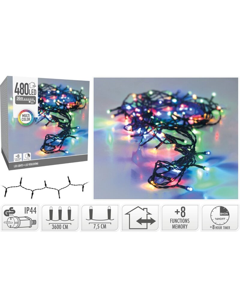 Kerstverlichting 480 led- 36m - multicolor - Timer - Lichtfuncties - Geheugen - Buiten