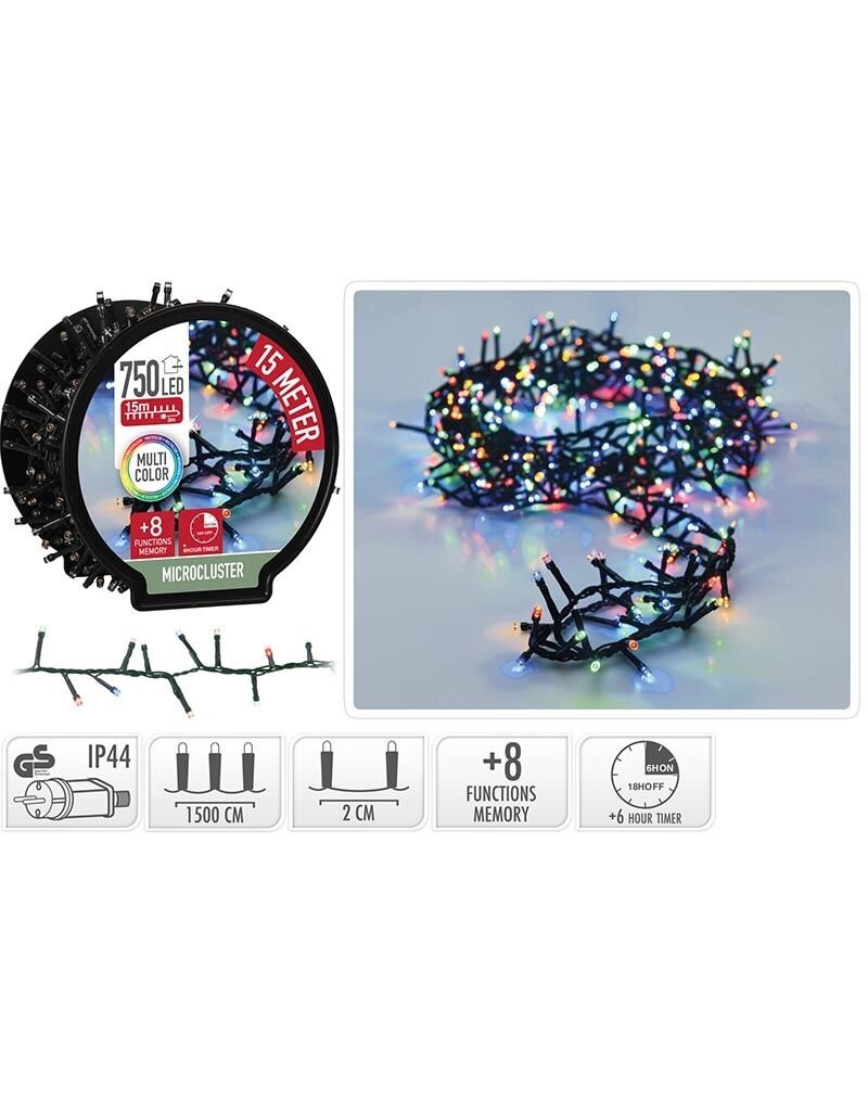 Micro Cluster met Haspel - 750 LED - 15 meter - met timer - multicolor