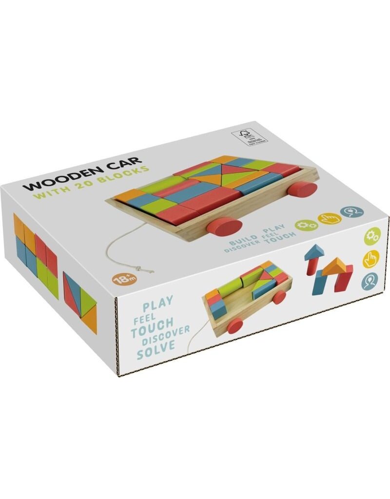 Houten Blokkenkar met 20 Blokken