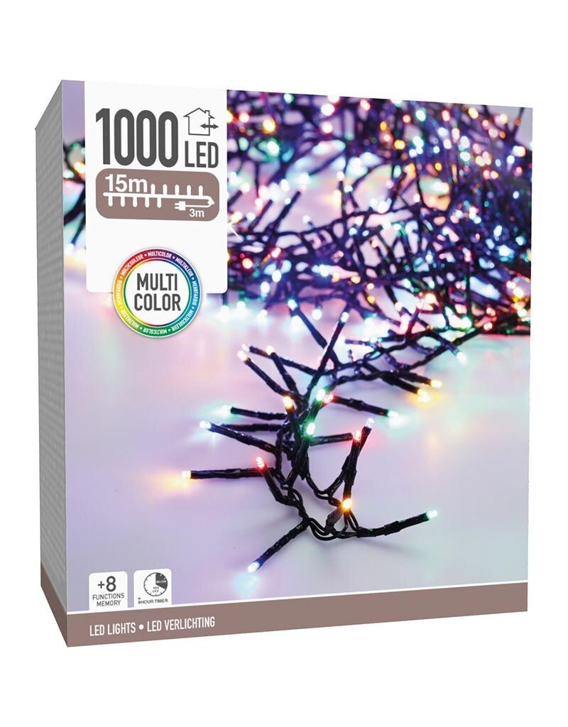 Maxi Cluster Kerstverlichting - 1000 led - 15m - multicolor - Timer - Lichtfuncties - Geheugen - Buiten