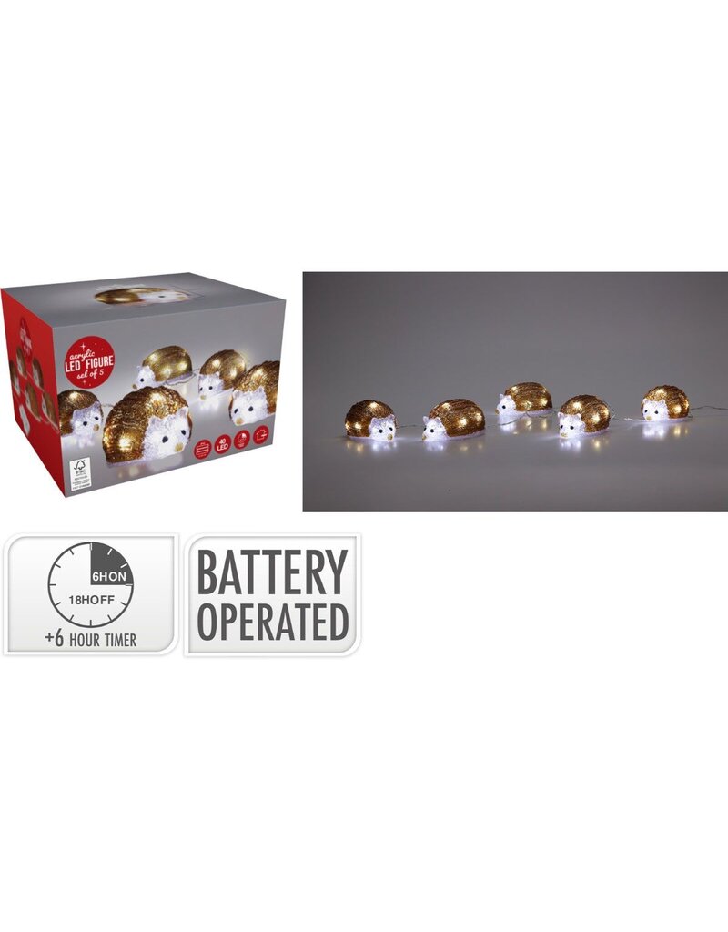 Kerstfiguur Acryl - Egels - LED - set van 5