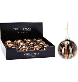 12x Glazen Kerstbal - Bruin - 8cm