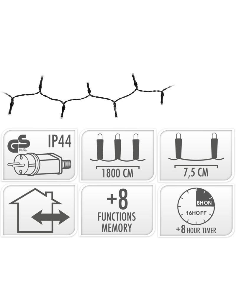 Kerstverlichting 240 led- 18m - multicolor - Timer - Lichtfuncties - Geheugen - Buiten