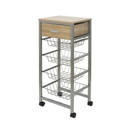 Duett Keukentrolley op Wieltjes - 4 Uitneembare Manden - 1 Lade
