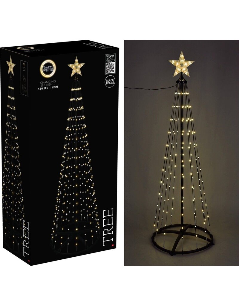 Kerstboom - Vlaggenmast - 300cm - 550 LED - Zwart Frame - Warm Wit