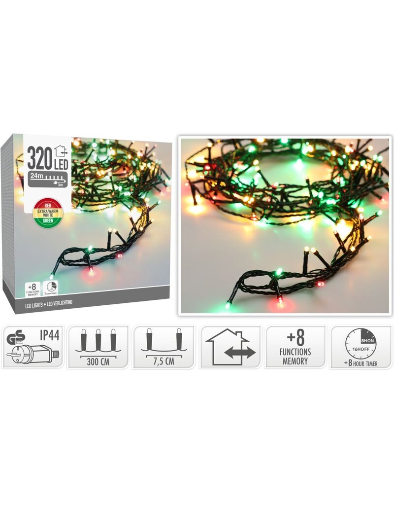 Kerstverlichting 320 led- 24m - three tone traditional - Timer - Lichtfuncties - Geheugen - Buiten
