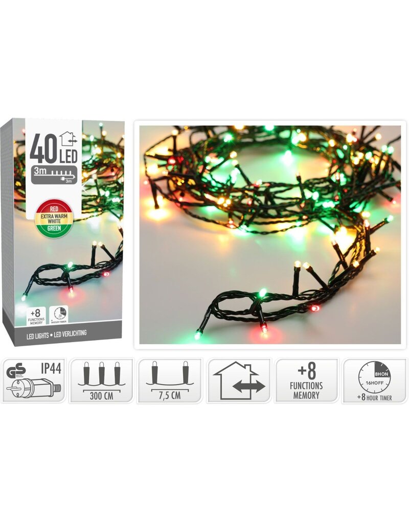Kerstverlichting 40 led- 3m - three tone traditional - Timer - Lichtfuncties - Geheugen - Buiten