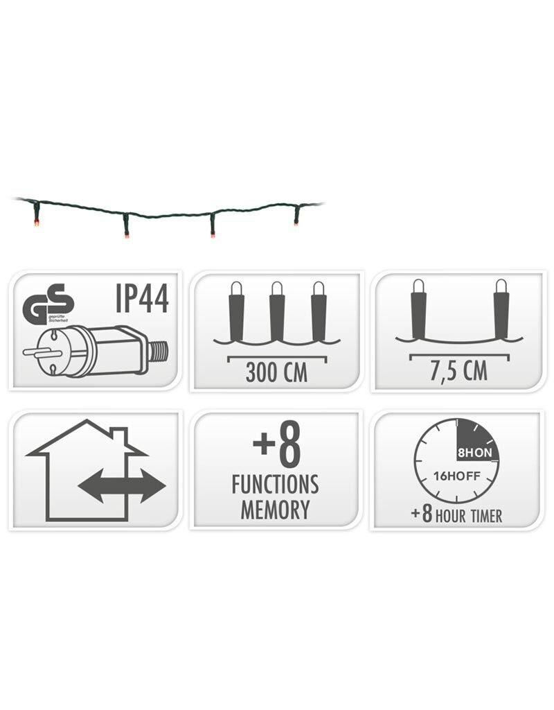 Kerstverlichting 40 led- 3m - three tone traditional - Timer - Lichtfuncties - Geheugen - Buiten