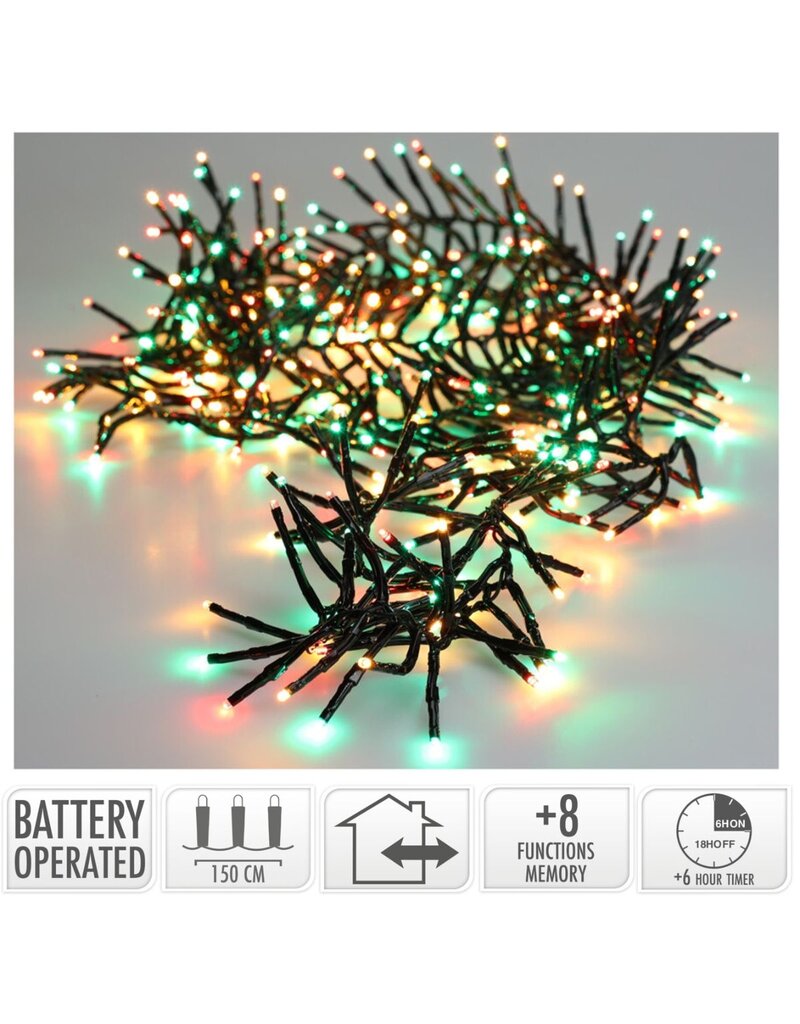 Clusterverlichting 192 led -  1.4m - three tone traditional - Batterij - Lichtfuncties - Geheugen - Timer