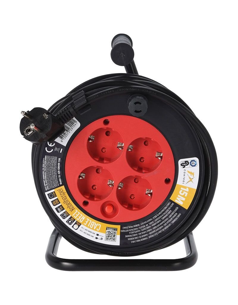 FXcontrol Kabelhaspel 15 meter - 4 Voudig - IP20 - 3 x 1.5mm2