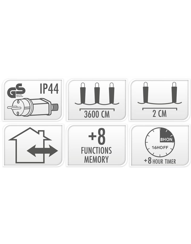 Microcluster - 1800 led - 36m - extra warm wit - Timer - Lichtfuncties - Geheugen - Buiten