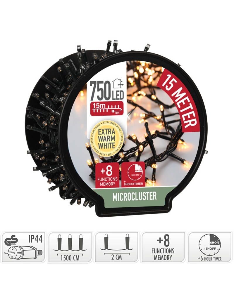 DecorativeLighting Micro Cluster met Haspel - 750 LED - 15 meter - met timer - extra warm wit