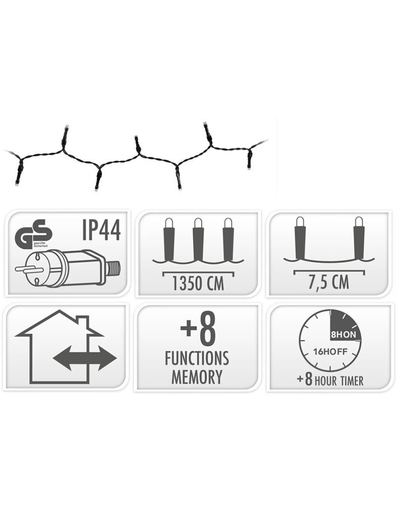 Kerstverlichting 180 led- 13.5m - extra warm wit - Timer - Lichtfuncties - Geheugen - Buiten