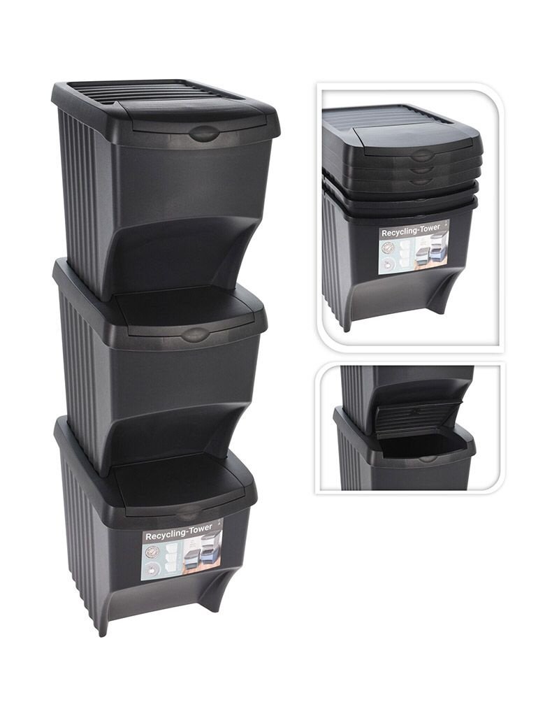 Afvalscheidingsbakken  - Stapelbaar - Kunststof - 3 x 22 liter