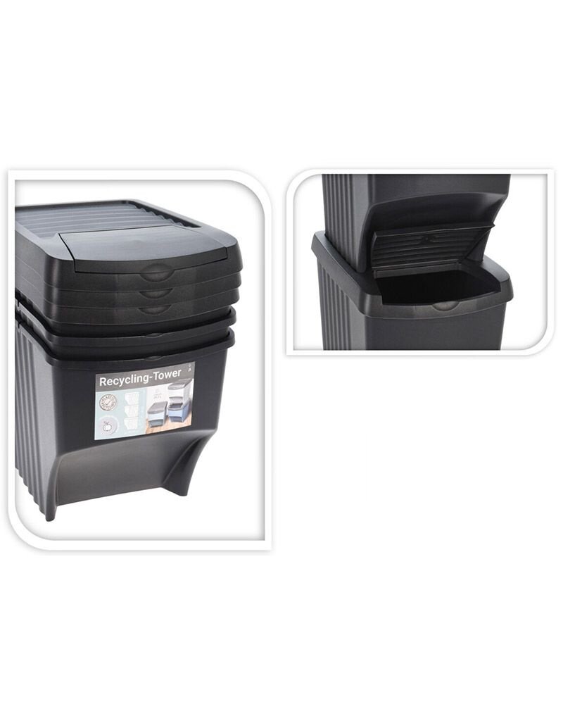 Afvalscheidingsbakken  - Stapelbaar - Kunststof - 3 x 22 liter