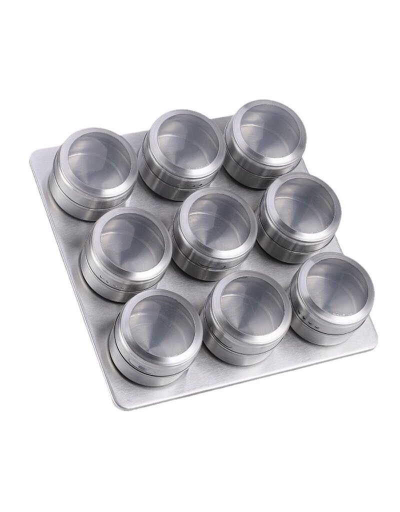 Kruidenrek Magnetisch - 9 RVS Kruidenpotjes