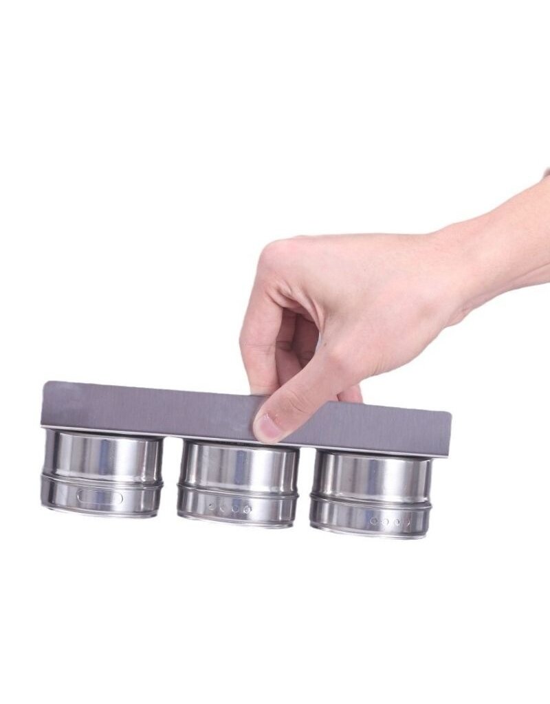 Kruidenrek Magnetisch - 9 RVS Kruidenpotjes