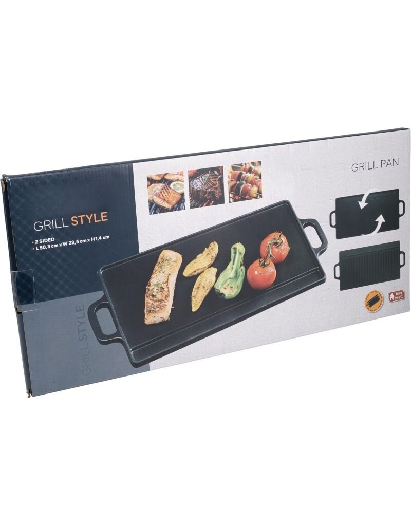 Grillplaat voor de BBQ - Gietijzer - Dubbelzijdig - Geribbeld en Gladde Kant